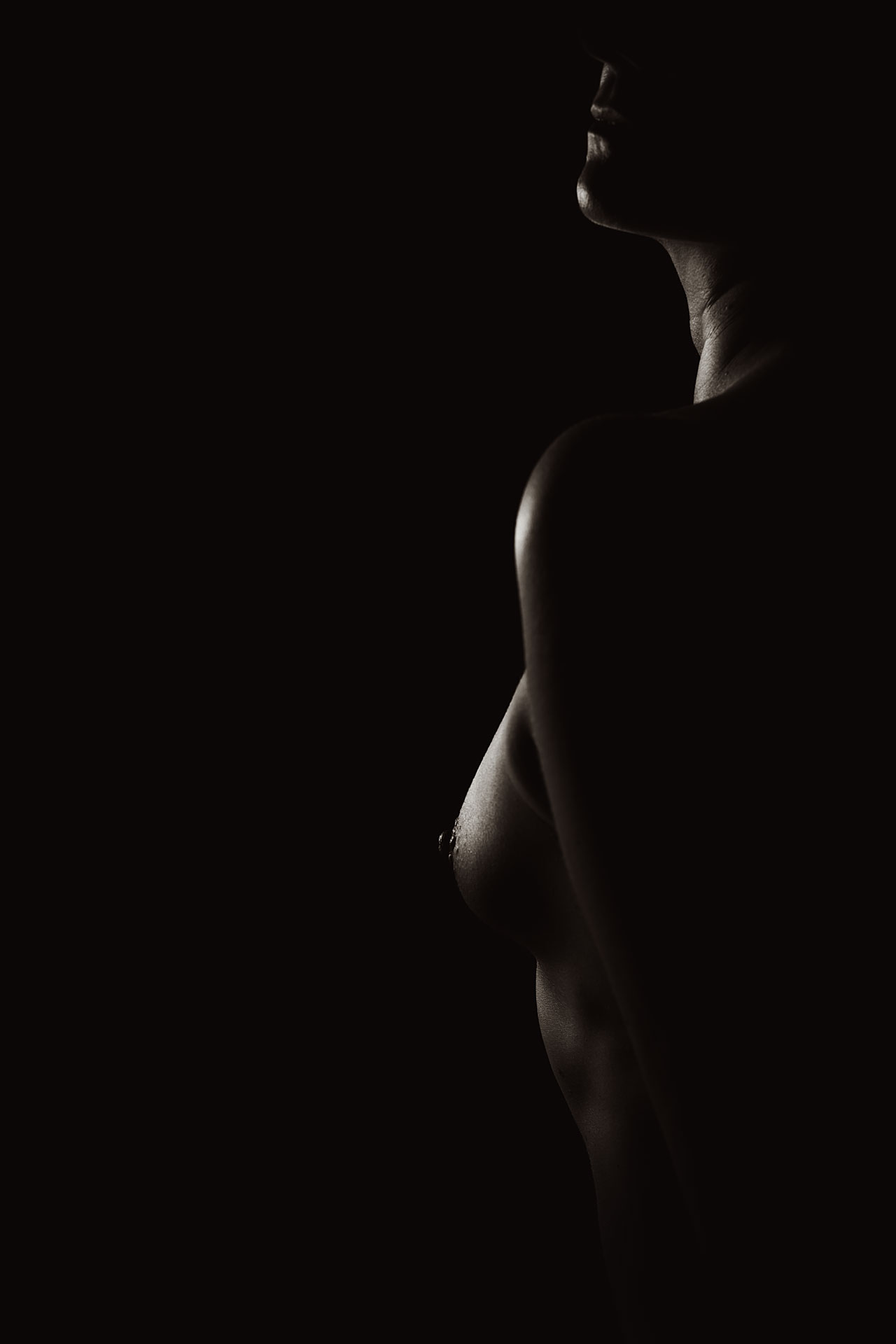 Aktfotografie mit Licht und Schatten einer nackten Frau